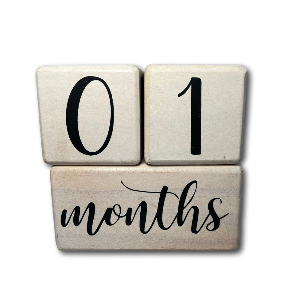 Baby Milestone Blocks Moon and Stars White MDF Blocks with Printed Letters Desk